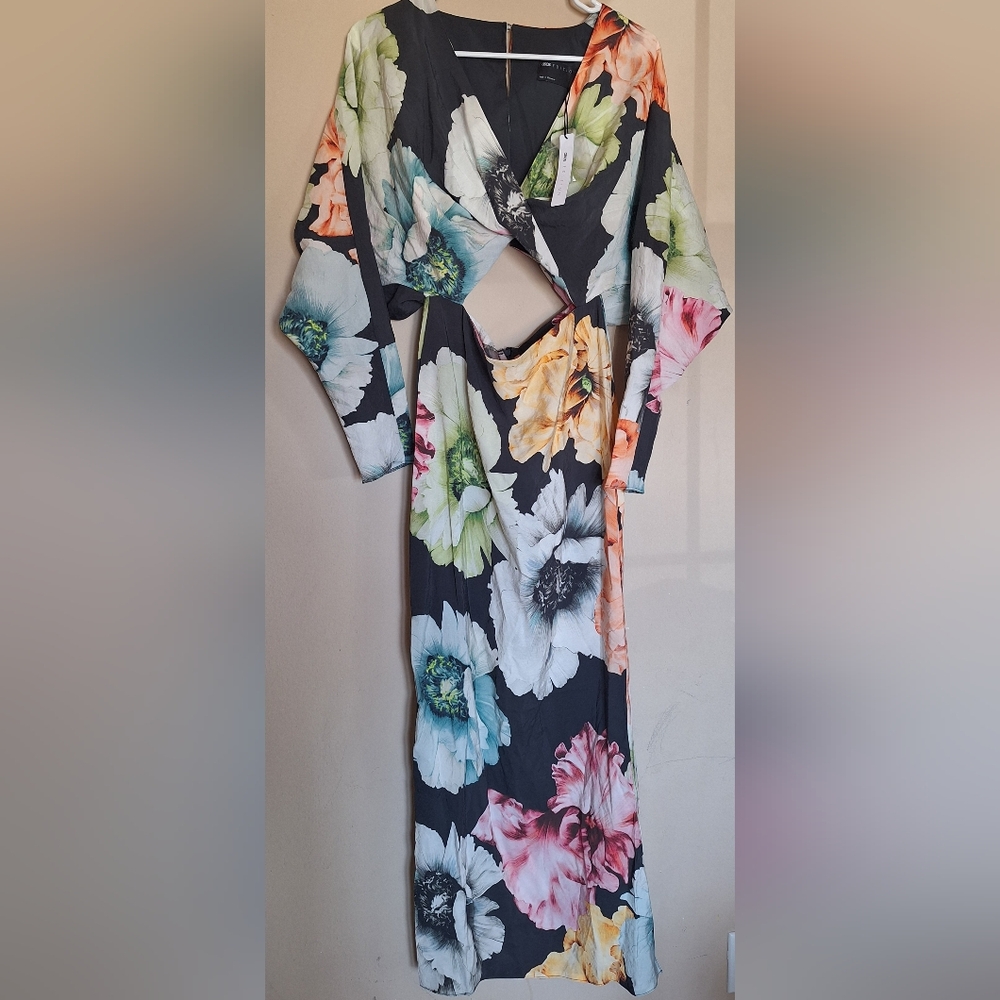 ASOS Edition Black Maxi Dress with Multicolor Floral Cutout NEW